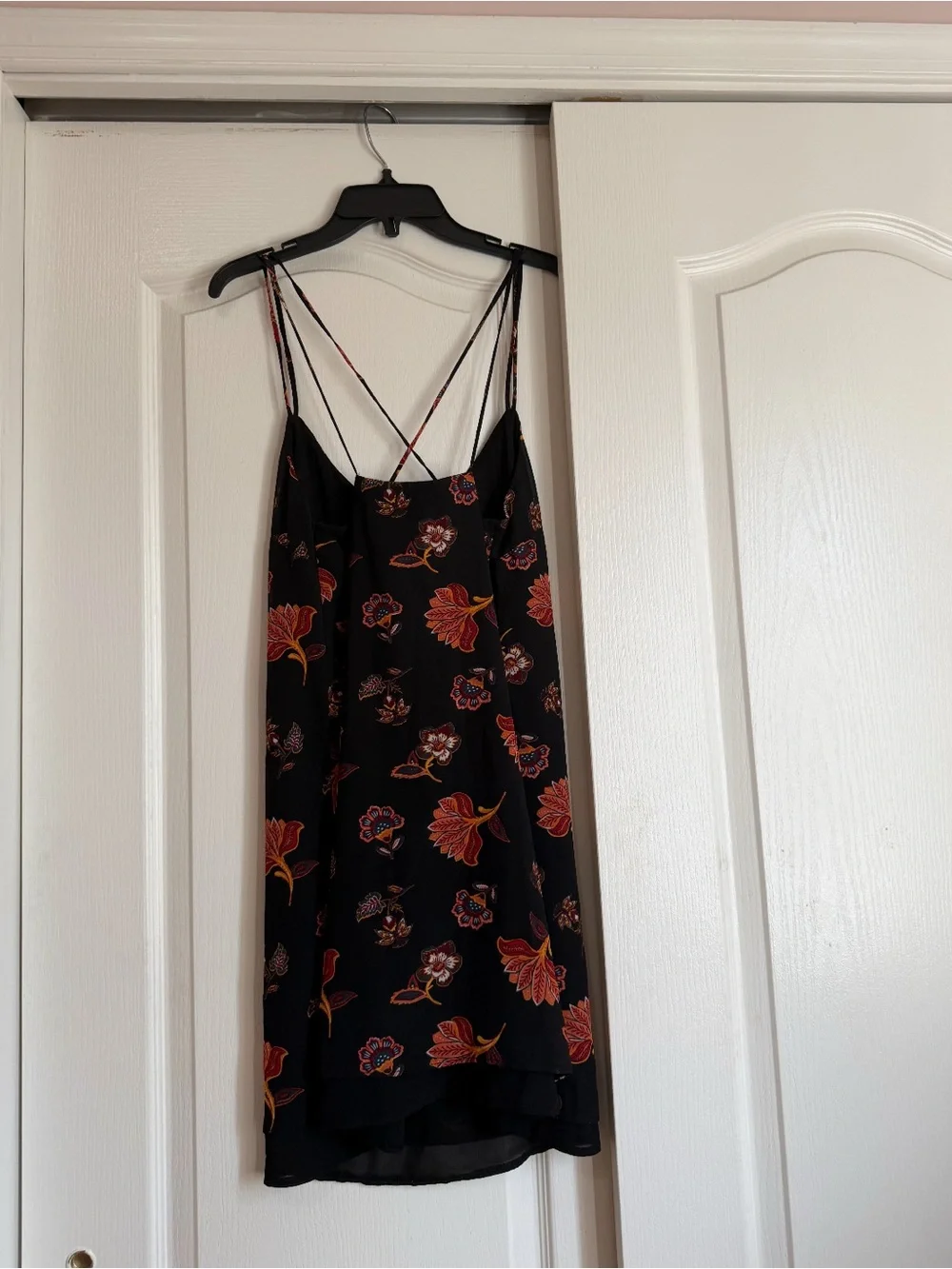 Streetwear Society Black Slip Dress with Red and Orange Floral Print